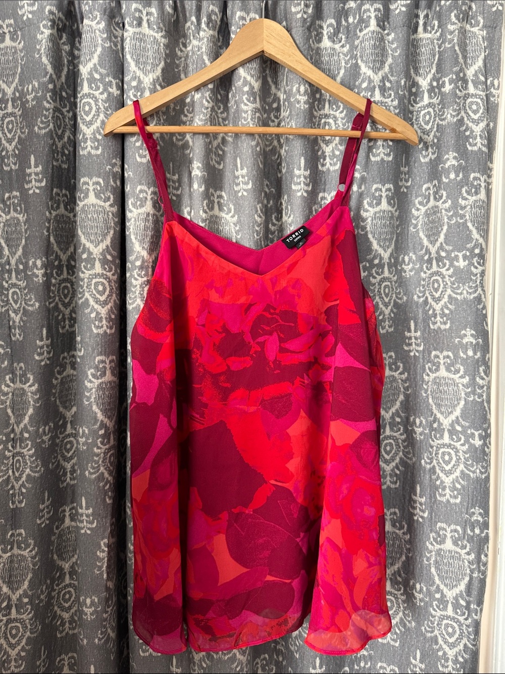 Torrid XL Red and Pink Floral Satin Cami